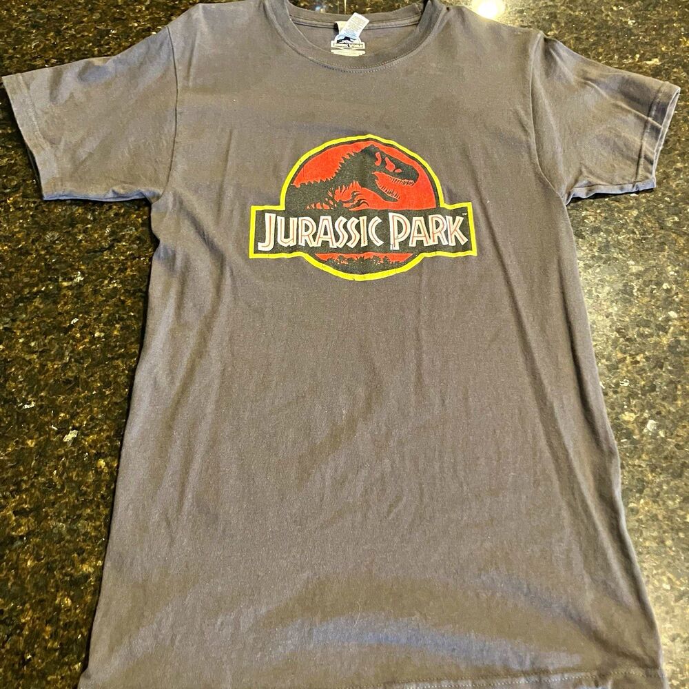 Jurassic Park Men's S Gray T-Rex Logo Graphic Crew Neck Cotton Knit T-Shirt